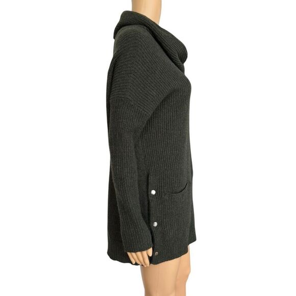 Tahari Long Sweater Tunic Cowl Neck Dark Green Yak Wool blend size M - Picture 2 of 7